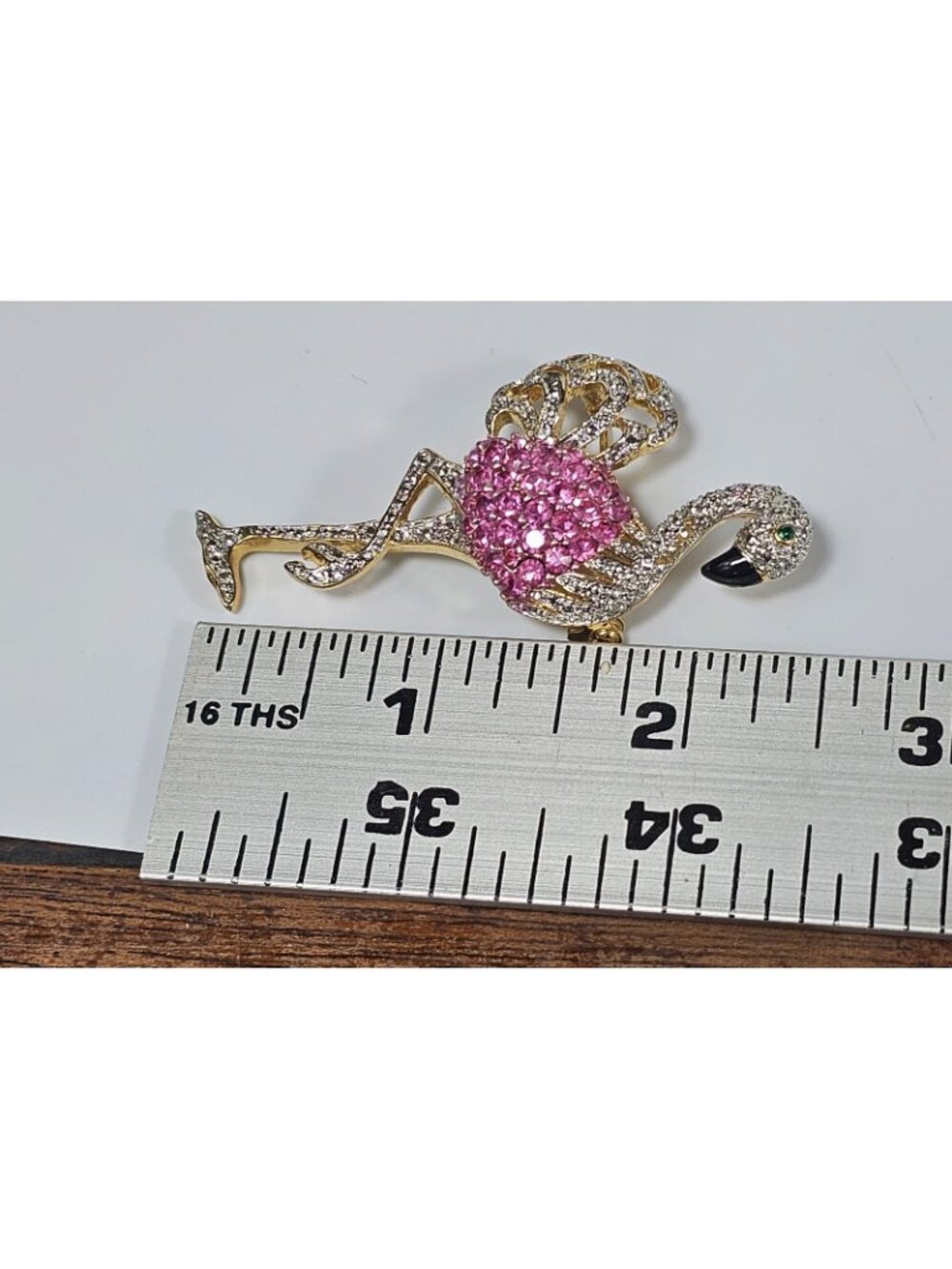 CRYSTAL RHINESTONES PINK FLAMINGO BIRD PIN BROOCH MADE WITH SWAROVSKI ELEMENTS - Picture 3 of 3